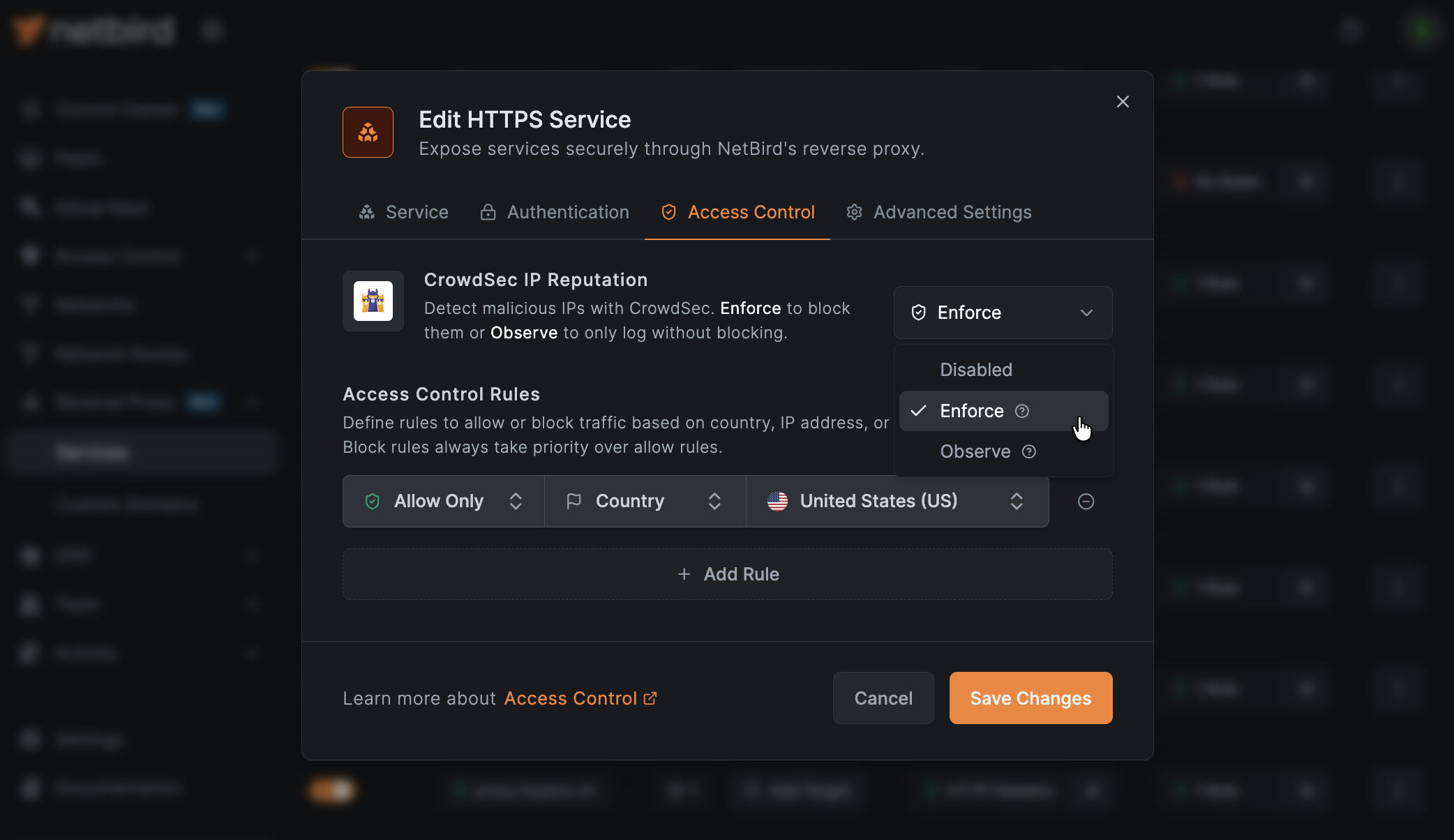 CrowdSec overview in the dashboard