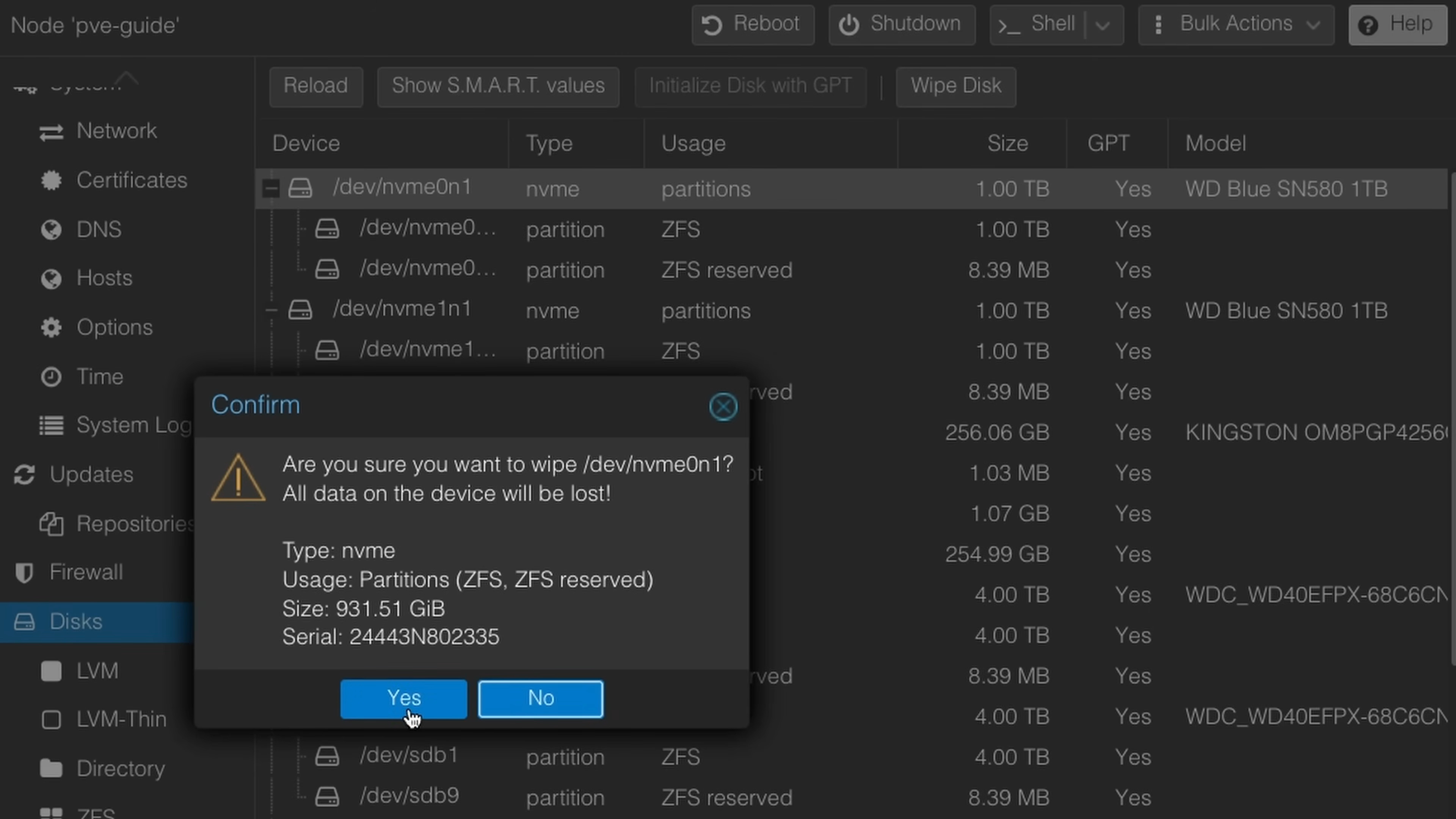 Proxmox Whipe Disk